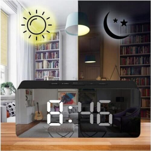 NEW LED Mirror Alarm Clock Digital Snooze Table Clock Electronic Time Temperature Display Home Decoration Clock Despertador