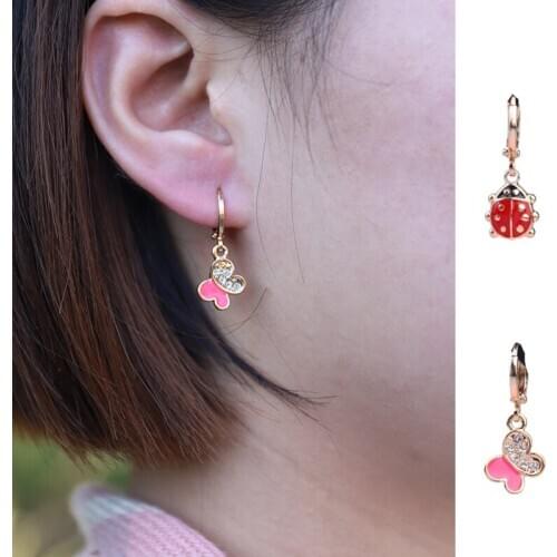 New High Quality Blue Dripping Oil Butterfly Earrings Simulation Butterfly Drop Earrings Seven Heart Ladybug Piercing Earrings