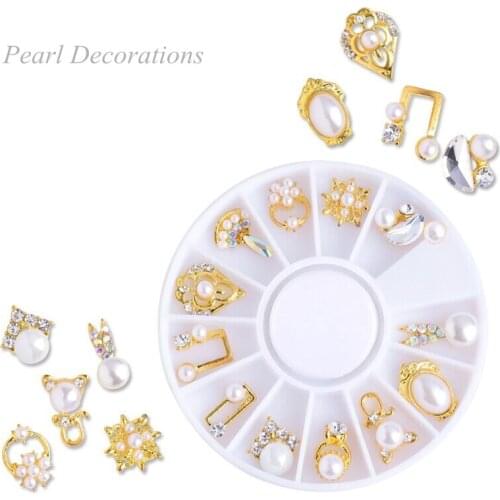 12pcs/box Charm Pearl Alloy 3D Nail Art Decorations Shiny Crystal Jewelry Designs Manicure DIY Accessories Supply