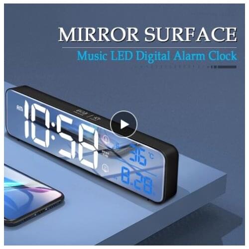 Office Music LED Digital Alarm Clock Temperature Date Display Desktop Mirror Clocks Home Table Decoration Electronic Clock