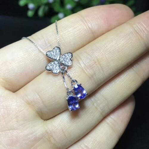 Natural Tanzanian stone necklace pendant 4 * 6mm fashion style 925 sterling silver inlaid fine jewelry