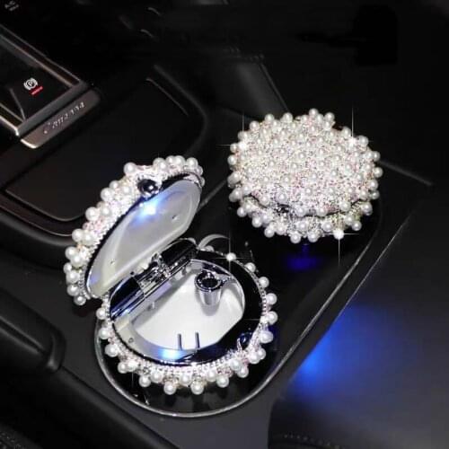 Sparkling Pearl Ashtray with Lid Small Trash Can Dual-use Home Car Cigar Ashtrays Decorative Girly Ashtray Gift for Boyfriend