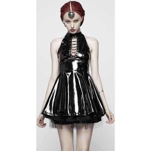 Punk Rave Dress Women Nightclub Outfit Gogo Dancer Costume Gothic Pu Leather Dress Music Festival Clothing DL7941