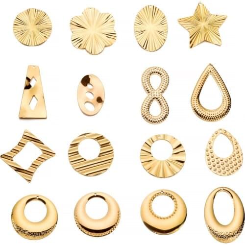 6Pcs/lot Stainless Steel Gold Lrregular Embossing Shape Big Charms Pendants For Earrings DIY Jewelry Making Findings Accessories