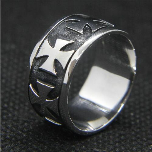Drop Ship 2019 Cool Fashion Band Cross Ring 316L Stainless Steel Mens Biker Punk Jesus Cross Ring