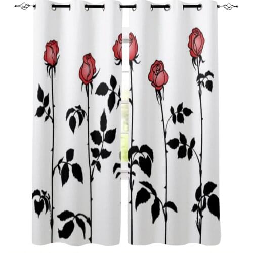 Bunches of Roses with Red Petals Window Curtains for Living Room Luxury Kitchen Bedroom Drapes Home Decor Backdrop Curtain