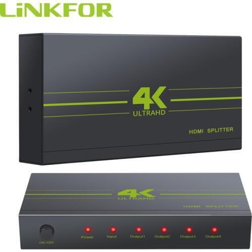 LiNKFOR Ultra HD 4K x 2K HDMI Splitter 1 in 4 Out HDMI Signal Distributor Support 1080P 3D HDMI Splitter Audio Video Converter