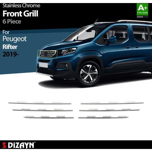 For Peugeot Rifter Chrome Front Grill Stainless Steel 6 Pcs Exterior Car Accessories Parts Auto Products Stickers Styling