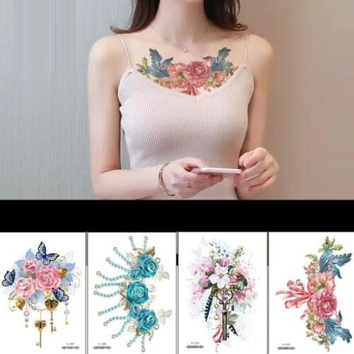 Sexy Women Chest Temporary Waterproof Jewels Tattoo Sticker Fake Feather Wings Pattern Decal Waist Art Tattoo Stickers