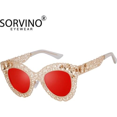 SORVINO Vintage Gold Oversized Cat Eye Sunglasses Women 2020 Luxury Brand Retro Goggles Trendy Festival Sun Glasses Shades SP169