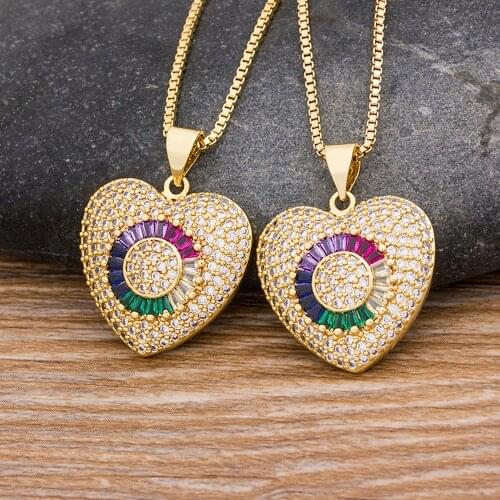 Bohemian Micro Pave Cubic Zirconia Heart Pendant Clavicle Chain Choker Necklaces Jewelry For Women Valentines Wedding Party