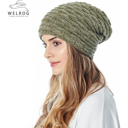 WELROG Knitting Hats Fashion Winter Cap Womens Hairy Female Solid Warm Hat