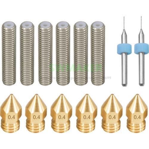 SWMAKER Anet A6 A8 3D printer parts 6pcs M6*30mm throat + 6 pcs 0.4mm MK8 brass nozzle + 2pcs nozzle cleaning bit 0.4mm