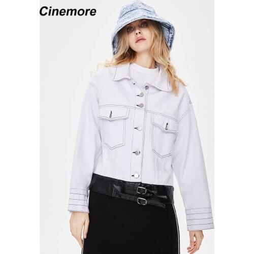 CINEMORE Women Denim Jacket Streetwear Jean Jackets Female Casual White Outerwear 2021 New Spring Fashion Slim Fit Coat NZ92101