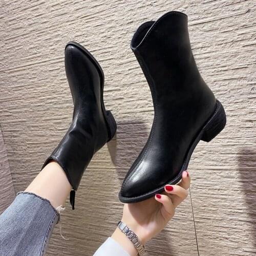 COOTELILI Women Boots Size 35-40 Womens Boots Casual Shoes 2021 New Fashion Zip Woman Boots 4.5cm Heel Botas Femininas
