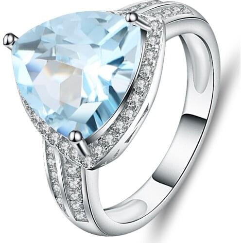GEMS BALLET 5.47Ct Triangle Natural Sky Blue 925 Sterling Silver Topaz Gemstone Rings Fine Jewelry for Women Engagement Rings