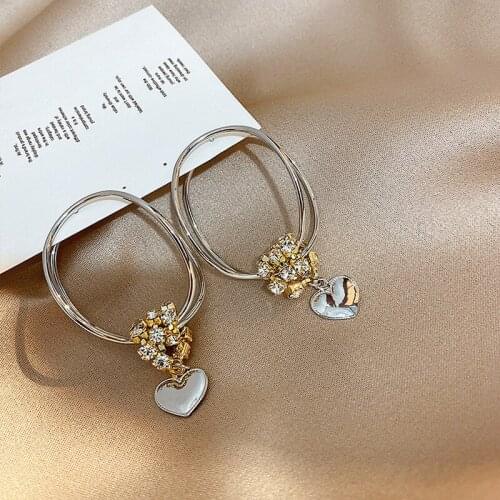 Minar Personality Bling Bling CZ Zirconia Love Heart Long Earrings for Women Big Hollow Round Geometric Drop Earrings Brincos