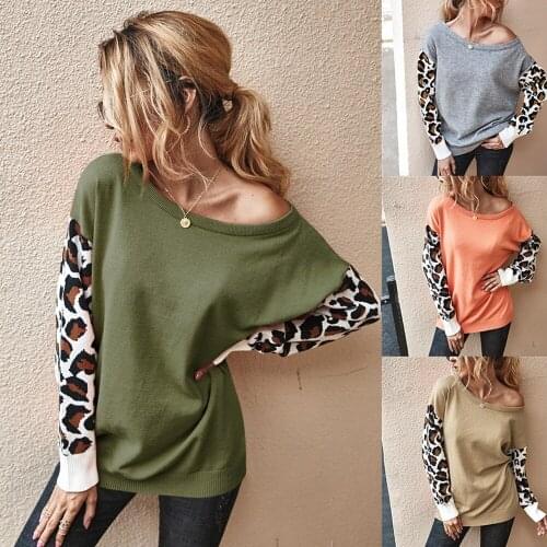 Knit Sweaters Women 2020 Leopard Patchwork Pullover Sweater Lady Spring Autumn Winter Bottoming Shirts 2020 Korean Style Tops