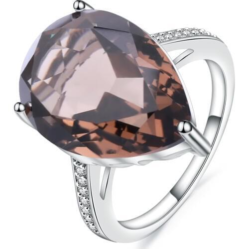 Gems Ballet 10.68Ct Natural Smoky Quartz Pear Gemstone Ring For Women Solid 925 Sterling Silver Cocktail Rings Fine Jewelry