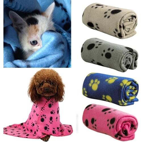 Pet Cat Kitten Dog Puppy Winter Blanket Warm Beds Mat Cover Soft Fleece Paw Print Quick-drying Towel For Bath