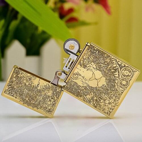 ZORRO "Punk Lion "552 Complete Copper Carving Pure Copper Steel Sound Lucent Kerosene Lighter