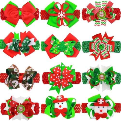 12pcs Mix Lot Kids Christmas Day Hair Ornaments Girls Red&Green Color Hairbands Bow Hair Clips Headbands Dual Purpose For Child