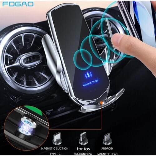 15W Car Wireless Charger Magnetic USB Infrared Sensor Automatic Clamping Phone Holder for iPhone 12 11 XS XR X 8 Samsung S20 S10