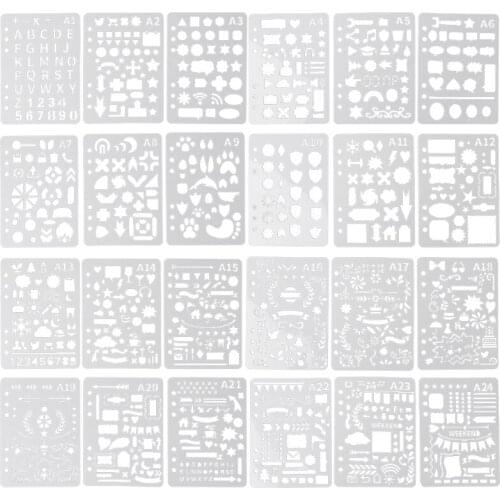 24Pcs Drawing Template Stencils Journal Notebook Diary Scrapbooking A5 DIY Stationery School Office Supplies U4LD