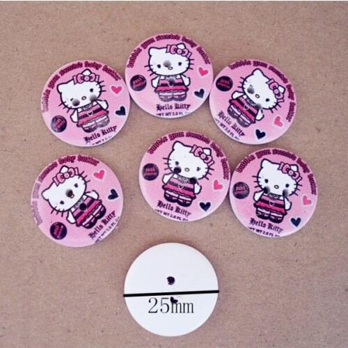 50pcs New 25mm KT Design 2 Holes Wooden Buttons Sewing Buttons Craft Scrapbooking Clothing Accessories K-15