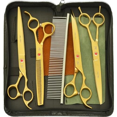 8.0" Japan 440C Dogs Grooming Scissors Animals Clipper Straight Curved Cutting Shears Pets Thinning Scissors Dropshipping B0050A