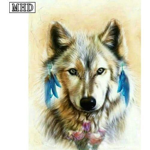 Wolf icon full square drill 5D DIY Diamond Painting Cross Stitch Animal 3D Diamond Embroidery Mosaic Rhinestone Decoration SD23