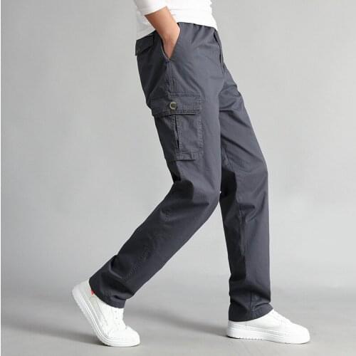 Mens Spring Autumn Casual Pants Men Cargo Pants Straight Tube Tooling Pants Streetwear Fashion Breathable Cotton Pocket Pant