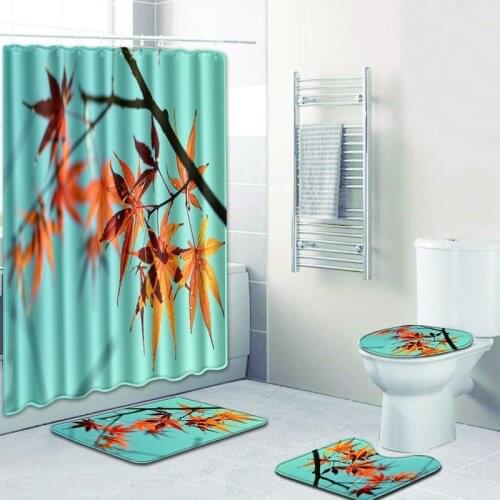 Shower Room 4pcs Set =1 Curtain + 3 Tolit Mat Closestool Carpet Shower House Door Mat