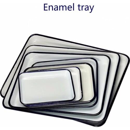 Enamel tray, white thickened enamel square plate, disinfection tray and laboratory tray. 2 pieces 1 / pack