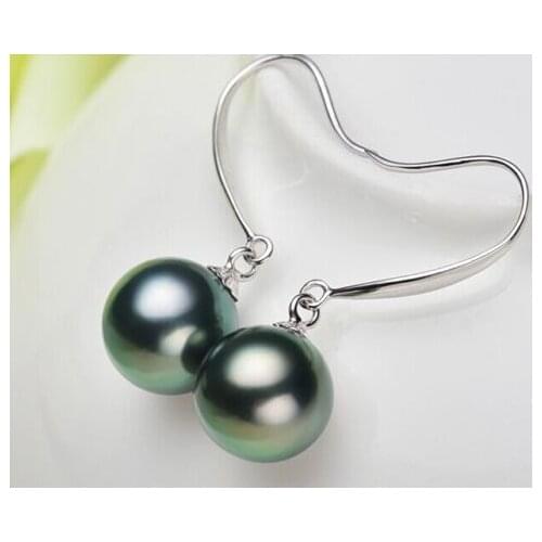 Hot selling free shipping********charming a pair 10-11mm Tahitian round black pearl earring 925S