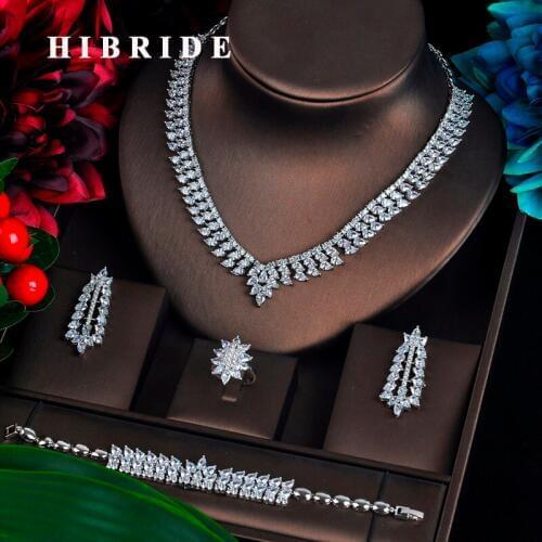 HIBRIDE New Luxury Cubic Zirconia Turkish Jewelry Sets For Bride 4PCS Earrings Necklace Pendientes Mujer Moda Jewelry N-609