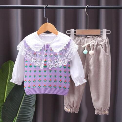 2021 spring and autumn new baby full print peach printed shirt set boys and girls solid color pants long sleeve set