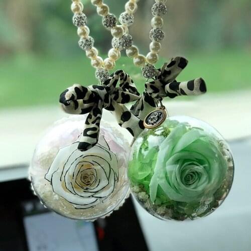 Colorful Real Rose Flower Center Console Car Hanging Ornaments Decoration Interior Vehicle Dashboard Ornament For Female Girls