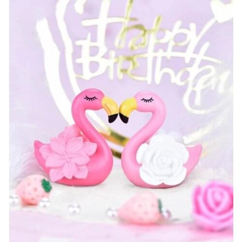 ZOCDOU 1 Piece Cute Flower Flamingo Model Small Statue Little Figurine Crafts Figure Ornament Miniatures