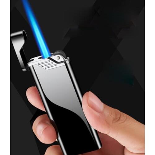 Fashion Ultra-thin Straight Flame Butane Gas Windproof Jet Lighters Grinding Wheel Flint Metal Spray Gun Cigarette Lighter
