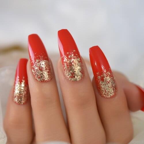 Nails Set Press On Coffin Pure Color Glitter Extra Long Nails With Design Supplies For Professionals Charms Sexy Cool EchiQ nail
