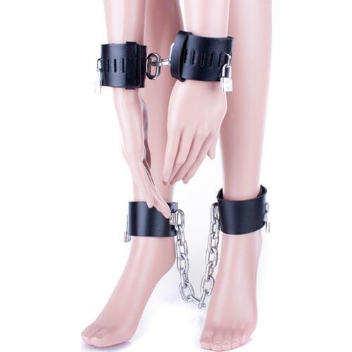 Heavy Metal Chain PU Leather Hand Cuffs Leg Cuffs Set Adult Games Sex Toys Slave Fetish Bondage Restraints Wrist Ankle Cuffs