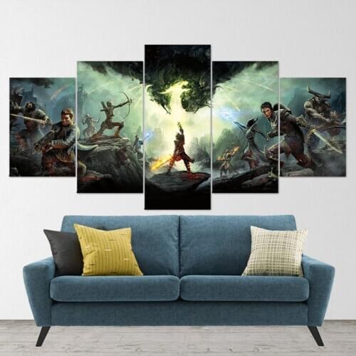 Canvas Wall Art 5 Piece Prints Dragon Rider Modular Pictures Modern Wall Mounted Game Decor Posters Living Room Decoration