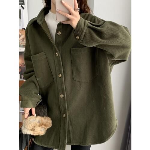 New Oversized Warm Female Overshirt Woman Shacket for Winter Worker Labor Style Plus Velvet Solid Womens Jacket Shirt Chic Tops