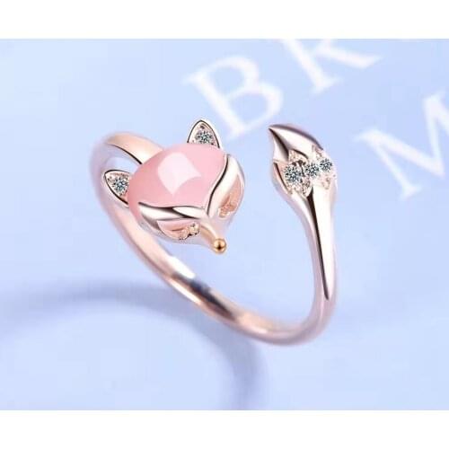 New Fashion Simple Small Fresh Cocktail Ring Women Diamond Inlaid Fox Temperament Girlfriend Birthday Jewelry Girl Gift Student