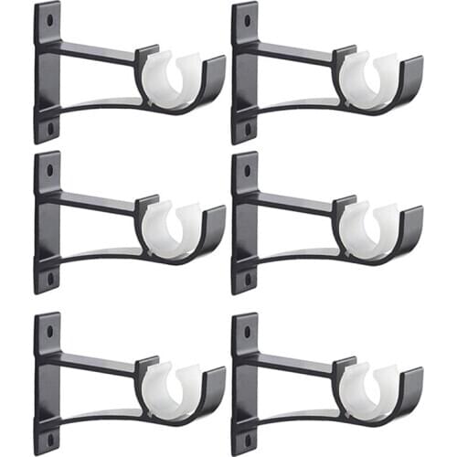 Single Curtain Rod Brackets for Drapery Rod Aluminum Alloy Heavy Duty Curtain Rod Holders (Black) 6Pcs