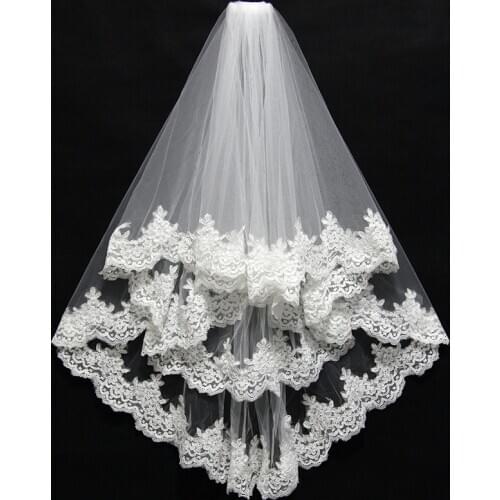 Short 2 Layer High Quality Wholesale wedding veils Lace Edge wedding accessories bridal veil velos de novia