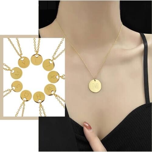 Customize Initial Necklaces for Women,Stainless Steel Coin Pendant,26 Letters A-Z Alphabet Neck Jewelry,Elegant Girl Trendy Gift