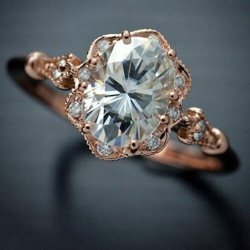 Simple Oval Blue/White Crystal Ring Glamour Geometric Silver/Rose Gold Color Engagement Ring Fashion Fresh Elegant Jewelry Ring