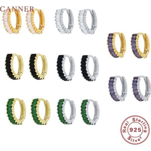 CANNER Earrings For Women Real 925 Sterling Silver Ins Inlaid Cuboidal Zircon Stud Earrings Diamond Korean Jewelry Aretes Mujer